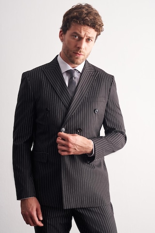 İmza Siyah Kırlangıç Yaka Çizgili Kruvaze 6 Drop Slim Fit Tam Astar Esnek Takım Elbise 1001255153