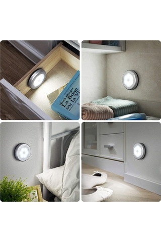 Konesam 6 Led Pır Hareket Sensörlü Gece Lambası - Kablosuz Otomatik Aç/kapat - Dolap, Koridor, Yatak Odası Işığı Gümüş, Beyaz Işık Gümüş