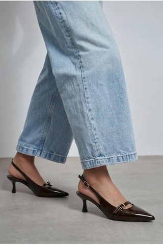 Giamgia Store Kadın Rugan Tokalı Bantlı Arkası Açık Sivri Burun Stiletto Abiye Topuklu Ayakkabı-2135 Siyah