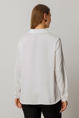 Ekol Kadın Büyük Beden Düğmeli Saten Gömlek 3505 Ekru Ekru