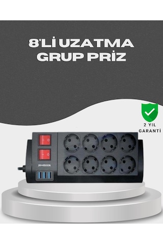 Akım Korumalı 8 Li Priz 3 Usb Li Uzatma Kablosu Isıya Dayanıklı 2 Metre Diğer
