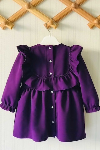 Fırfır Ve Kurdele Detaylı Mor Krep Kız Çocuk Bebek Elbise 001