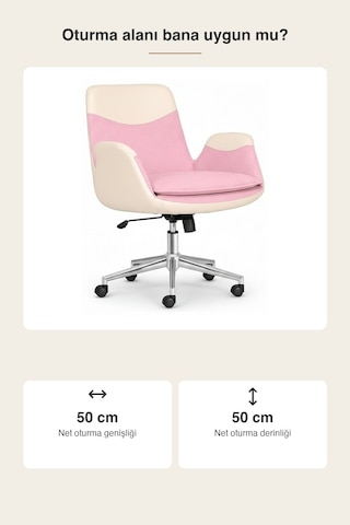 Upstyle Lodos Kumaş Ergonomik Çalışma Koltuğu Pembe Krom 66 125 65 Cm Toz Pembe / Krem Detay