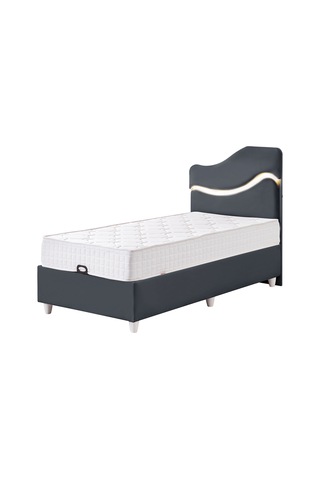 Baza Seti, Merry Ledli Tek Kişilik Baza Başlık Maxi Yatak Seti, Antrasit - 100x200 Cm 100 x 200