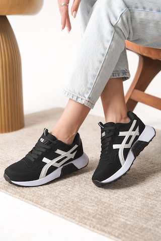 Garantili D0120 Günlük Ortopedik Kadın Sneaker Spor Ayakkabı Siyah-beyaz