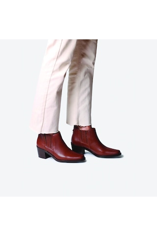 Camel Bot Kadın Utıel Toni Pons Leather Cowboy Ankle Boots Wıth Heel kahverengi
