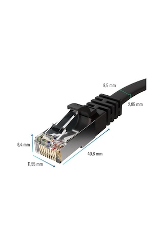 Irenıs 3 Metre Siyah Cat7 Kablo Yassı Ftp Ethernet Network Lan Ağ Kablosu