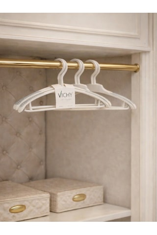 Vichy 5 Li Kaymaz Yüzeyli Askı 40 Cm Krem Renk Elbise & Gömlek Askısı Vch-7024 Açık Bej