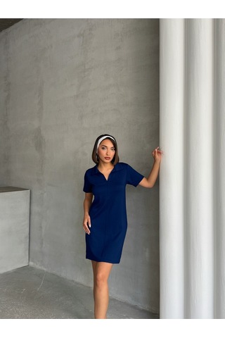 Kadın Polo Yaka Soft Touch Elbise Lacivert