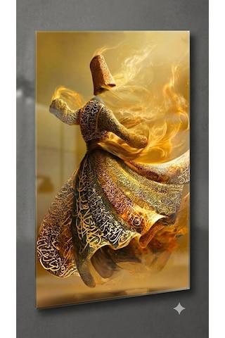 4mm Tamperli Uv Baskı Kırılımaz Cam Tablo Ev Ofis Duvar Dekor Hediyelik Tablo Luxury Premium Mevlana Dini İslam Şems Rumi Canlı Sağlam Gerçek Cama