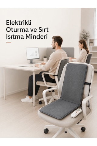 Beylini Omak 220v Elektrikli Sırt Destekli Minder Isıtıcı Termostatlı Kumandalı Ofis Büro Bahçe Ev Koltuk Sandalye El Ayak Sırt Isıtma Minderi 5 Kademeli 35x90 Cm 1