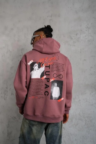 Veraura Lifestyle Erkek Ön Arka Baskılı Kapşonlu Sweat - Gül Kurusu Gülkurusu