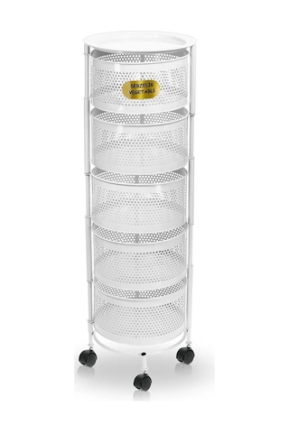 River World Tekerlekli Rengi Beyaz Açılabilen 5 Katlı Çok Amaçlı Metal Raf Mutfak, Balkon, Kiler Çok Renkli