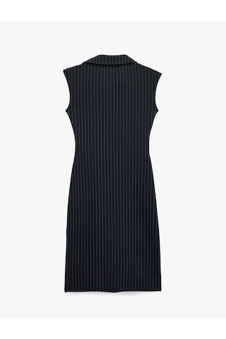 Koton Slim Fit Kolsuz Midi Boy Süslü Düğmeli Kolsuz Çizgili Gömlek Elbise Lacivert Çizgili 7wak80032ek