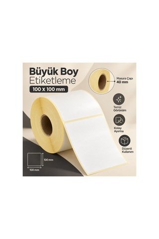 100x100 Mm Rulo Ribonlu Barkod Etiketi 40 Mm Masura 500 Sarım 1