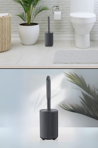 Flora Yuvarlak Tuvalet Fırçalık, Klozet Banyo Wc Temizlik Fırçası Gri
