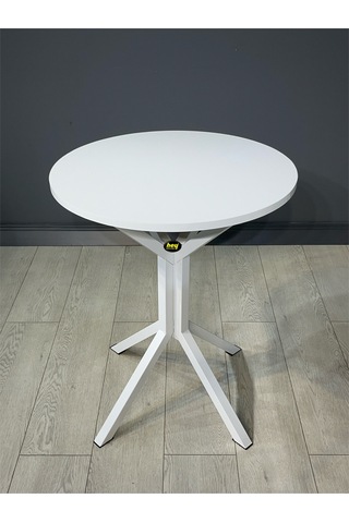 Mercan 2 Kişilik Yuvarlak Mutfak Yemek Masası Takımı 2+1 Beyaz Deri 60 Cm Beyaz 2'li