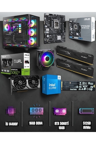 EFS EFSGAMING0014 i5-14400F 16 GB 512 GB NVMe SSD 16 GB RTX5060Ti Free Dos Masaüstü Oyuncu Bilgisayarı