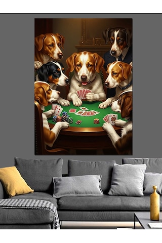 Ahşap Tablo Masada Kumar Oynayan Köpekler Aşk Temalı Tablolar