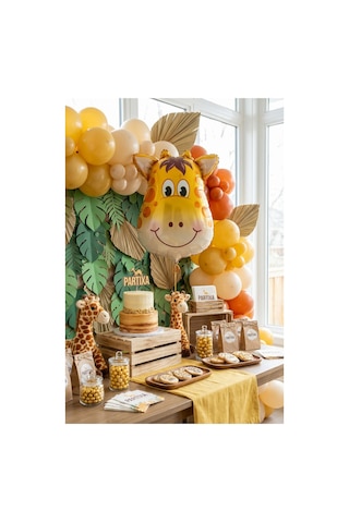 Safari Zürafa Kafa Folyo Balon 25x45 Cm Safari Temalı Çocuk Doğum Günü Parti Süsü Çok Renkli
