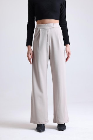 Kadın Wide Leg Likralı Cırt Kapamalı Lastikli Palazzo Pantolon - Açık Bej