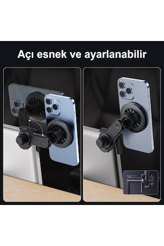 Araç İçi Multimedya Ekran Tipi Mıknatıslı Telefon Tutucu 360 Döner Metal Plaka Dahili Siyah Kıskaçlı Tutacak C38