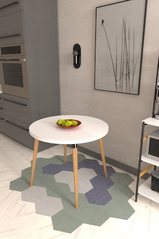 Vilinze Argos Yuvarlak Mdf Beyaz Sabit Mutfak Masası - Q90 Cm Beyaz Naturel