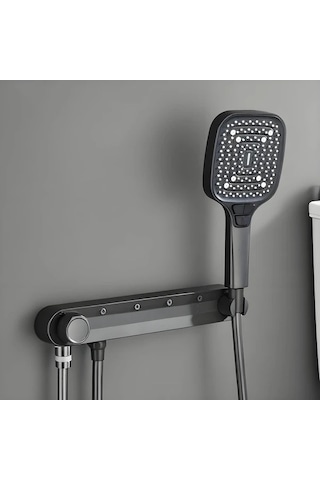 Fastbuy Challenger 3 Modlu Duş Sistemi, Yüksek Basınçlı Duş Başlığı, 80cm Paslanmaz Çelik Hortum, Siyah, Ev Dekorasyonu İçin Siyah