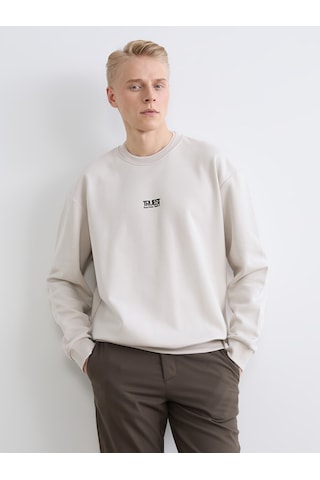 Lcw Vision Bej Bisiklet Yaka Baskılı Erkek Kalın Sweatshirt