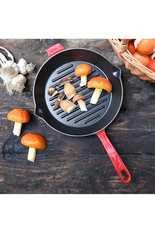 Korkmaz A2847-1 Casta Kırmızı Yuvarlak 28x28 Cm Grill Döküm Tava