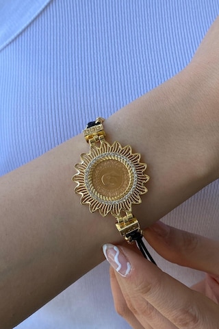 Zümrüt Sarraf 22 Ayar Altın Bayan Siyah İpli Çeyrekli Bileklik