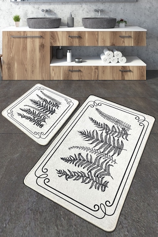 Tokyo Banyo Halısı Djt 2 Li Set Banyo Halısı Paspas Yıkanabilir Kaymaz Beyaz