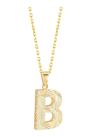 Kadın 14 Ayar Altın Harf Kolye B Harfi Altın Kolye Zincirli Kalemli Işıltılı Desenli  42 cm