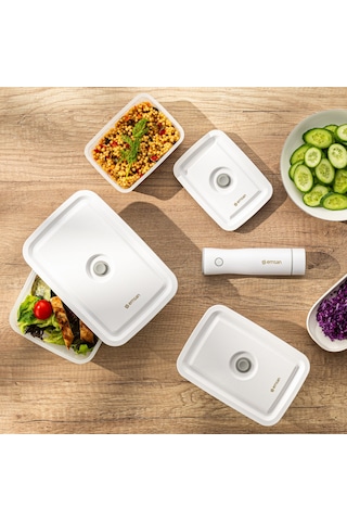 Emsan Freshlock Vakum Makineli 3'lü Saklama Kabı Beyaz