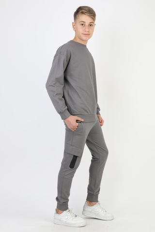 Mevsimlik Respect Baskılı 2 İplik %100 Pamuk 2 İplik Uzun Kollu Erkek Çocuk Sweatshirt-90932 Füme