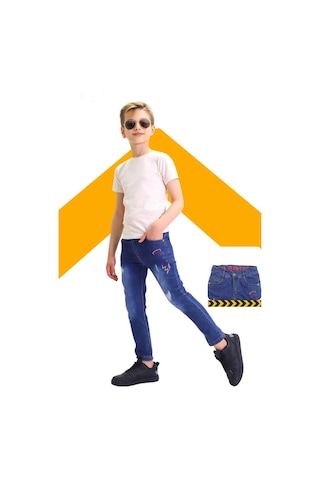 Gzt Tekstil Erkek Çocuk Pamuklu Likralı Baskılı Kot Jeans Pantolon
