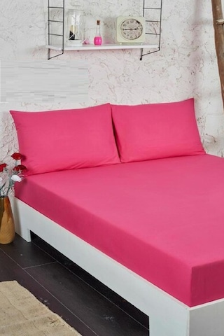 Bebesi Lastikli Streç Çift Kişilik Havlu Çarşaf Takımı 180x200 Cm Battal Boy Fuşya