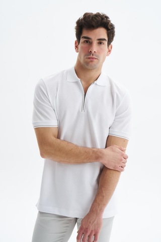AR-MA Arma Erkek Regular Fit Basic % 100 Pamuk Pike Fermuarlı Polo Yaka Tişört Y29374354002 Beyaz