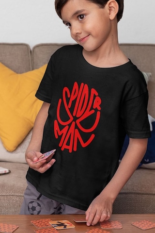 Sevbano Unisex Spider-man Maske Baskılı Film Çocuk Tişört 1-12 Yaş Siyah