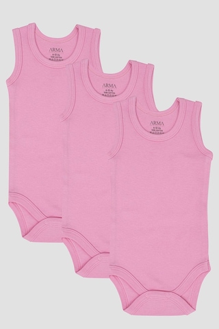 Arma Yıldız %100 Organik Pamuk 3'lü Pembe Bebek Atlet Çıtçıtlı Zıbın Body Pembe