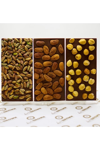 Dark Brown Badem Fındık ve Antep Fıstıklı 3'lü Tablet Bar Çikolata 3 x 100 G