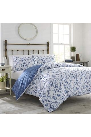 Laura Ashley Elise Nevresim Takımı Çift Kişilik/kraliçe, %100 Pamuk, Orta Mavi, Çiçek Desenli Mavi - Beyaz 92x88