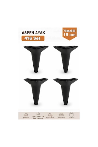 Aspen 15 Cm Siyah 4'lü Set Koltuk Baza Dolap Tv Ünitesi Yatak Odası Konsol Ayağı Beyaz