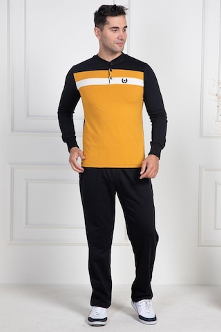 Mecit 2763 Sarı %100 Pamuk Büyük Beden Erkek Pijama Takımı Sarı