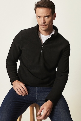 AC&Co / Altınyıldız Classics 4A5221100016SYHM Anti-Pilling Tüylenme Yapmayan Bato Yaka Erkek Polar Sweatshirt Siyah