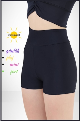 Kadın Lacivert Yüksek Bel Toparlayıcı İç Göstermeyen Boxer Şort Deniz, Havuz & Günlük Kullanım Lacivert