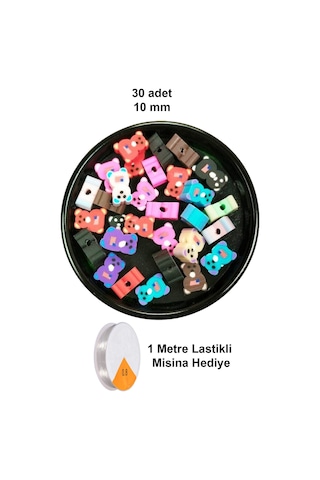 90 Adet 10 Mm Polimer Kil Fimo Boncuk Takı Bileklik + 5 Metre Lastikli Misina Hediye - Renkli Ayıcık