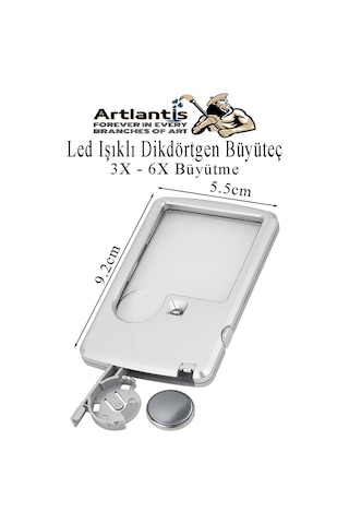 Led Işıklı Kart Tipi Büyüteç 1 Adet 3x 6x Büyütme Lens El Tipi Mercek Cep Büyüteç Kılıflı Okul Büro Ofis