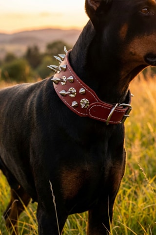 Deri Köpek Koruma Tasması Kırmızı