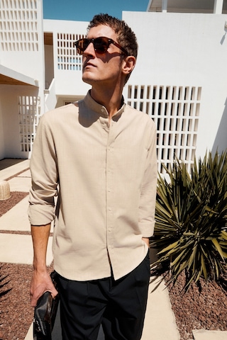 JEZER Erkek Hakim Yaka Uzun Kollu %100 Pamuk Regular Fit Bej Gömlek